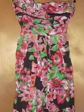 Nikibiki Black Strapless Dress with Pink & Green Floral Print
